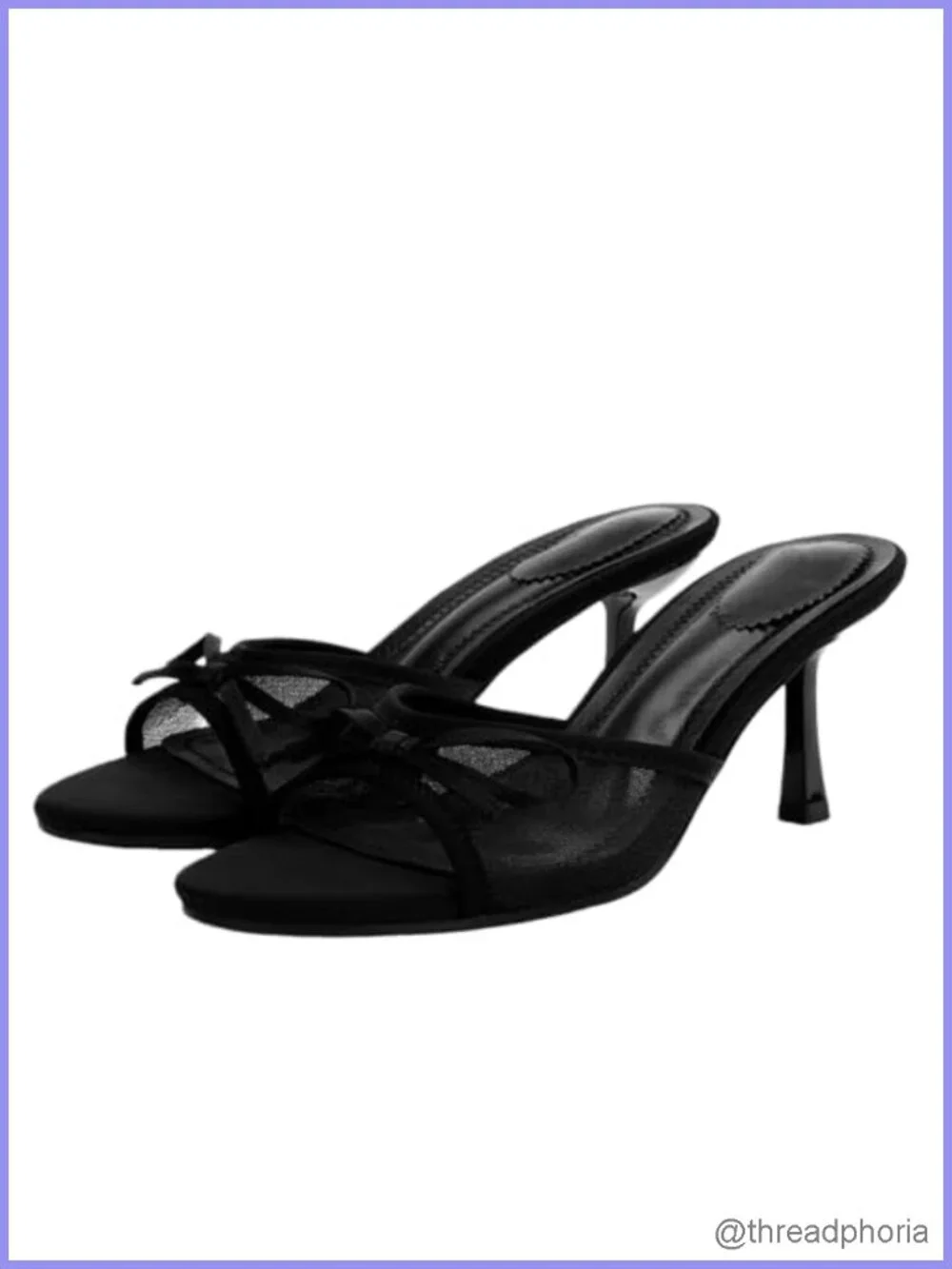 Kitten Heel Bow Mesh Sandals Open Toe Slip On Slide Heels Women
